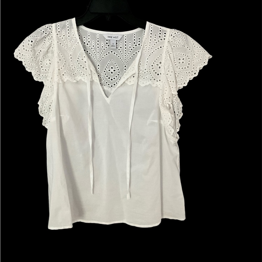 Nine West White Eyelet Blouse